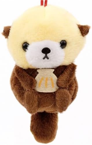 soft cream and dark brown sea otter Puchimaru plush charm
