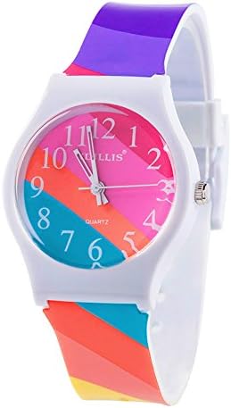 Kids Children Girls Boys Teen Rainbow Watch Stripe Time Teacher Watch Gift(Red Stripe)