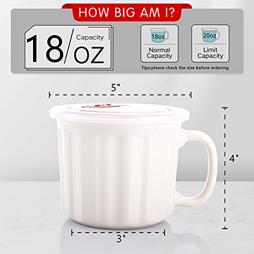 AVLA 4 Pack Ceramic Soup Mug, 18 OZ Porcelain Meal Mug with Vented Lid