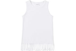 Noomelfish Girls Fringe Tank Tops Cotton Summer Sleeveless Shirts (5-12 Years)