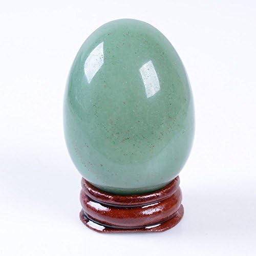 50mm Gemstone Rock Crystal Healing 2" Eggs Shaped Carving Decor Wood Stand (Aventurine)