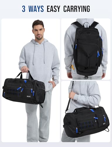 Celvetch Gym Bag with Shoes Compartment 3-in-1 Sports Travel Duffel Bag Weekender Overnight Backpack with Wet Pocket, Black, 39L-Medium