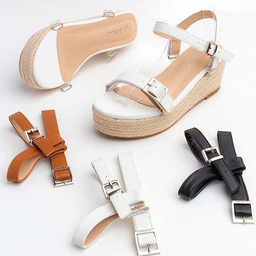 JustOne1 Espadrilles Wedges for Women - 4 Interchangeable Buckle Strap Open  Toe Sandals, High Heel Espadrilles Women Platform Travel Sandal Shoes With  3 Buckle Straps and 1 Upper Leg Strap, White, 7