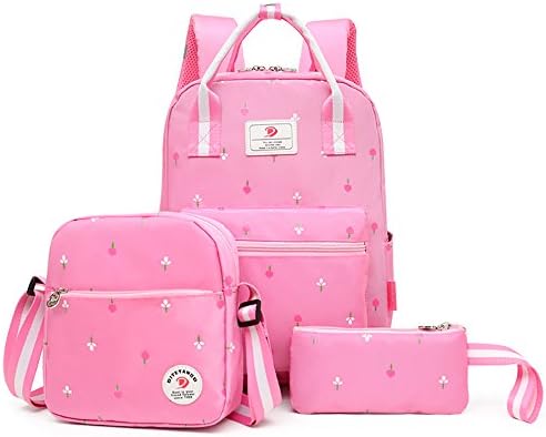 SPLHMILY 3 in 1 school backpack book bag for girls teen kids + shoulder bags + pen case, Pink