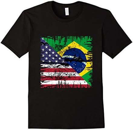 Mens American With Brazilian Roots - USA Brazil Flag T-Shirt XL Black