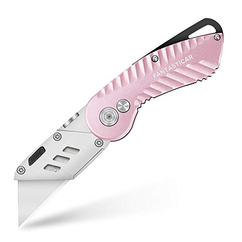 FANTASTICAR-Folding-Utility-Knife-Gift-Box-Cutter-Lightweight-Plume-Type-Body-with-5-Piece-Extra-Blades-Pink
