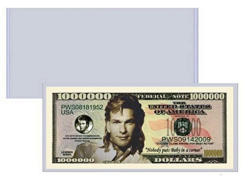 Patrick Swayze Million Dollar Bill - 10 Count with Bonus Clear Protector & Christopher Columbus Bill
