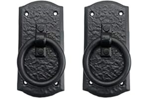 Adonai Hardware "Zuriel Antique Heavy Duty Cast Iron Front Entry Sturdy Stylish Ring Door Knockers (2, Matte Black) for Vintage Wooden Barn Shed Doors, Gates, Fences, Furniture and Farmhouse