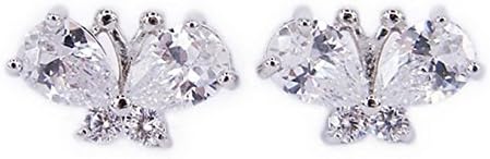 " Glass Wing Butterfly Design " SILVER EARRING with PURE WHITE GOLD PLATING - 925 Silver Sterling - CZ Diamond 1.7 Carat Gemstone Free Jewelry Box