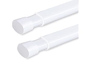 TURQUOIZE 2 Pack Tension Rod Oval Spring Tension Curtain Rod Adjustable 22 to 36 Inches Small Short White Tension Rods No Drilling Spring Loaded Curtain Rods For Doors and Windows, 22-36 Inch, White
