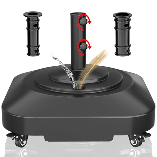 PGGP Patio Umbrella Base Heavy Duty with Wheels, Max 100lb Fillable Umbrella Stand Mobile Square Market Stand, Windproof Outdoor Umbrella Holder for Deck, Poolside, Lawn, Fits Muti Sized Umbrellas
