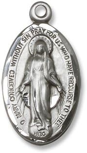 Made in America! Catholic Sterling Silver Miraculous Mother of God Mary Medal Pendant with 24" Stainless Steel Chain
