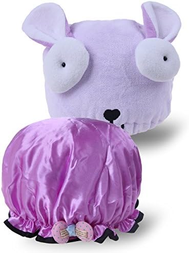 Mesehome Waterproof Double Layer Children Shower Cap And Absorbent Microfiber Cartoon Dry Hair Towel For Child 2Pack(1xChildren Shower Cap,1xChildren Hair Drying Towel)