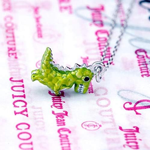 Hugdong Green Glaze 925 Silver Dinosaur with Diamond Accent Heart Pendant Necklace with Jewelry Box,Short Dinosaur Necklace for Women