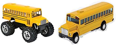 Die Cast Pull Back School Bus &amp; Big Wheel School Bus set - 2 Pack