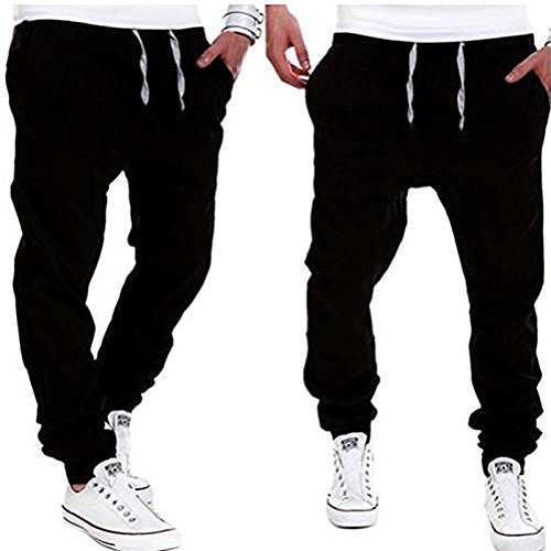 YUNY Mens Outdoor Harem Running Jogger Bottom Pants Black XL