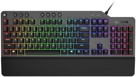 Lenovo GY40T26478 Legion K500 RGB Mechanical Gaming Keyboard, 3 ZONE Full-size Keyboard, 7 user Programmable Hot Keys; 16.8 Million Colors, 50 Million-Click Red Mechanical Keys, Detachable Palm Rest