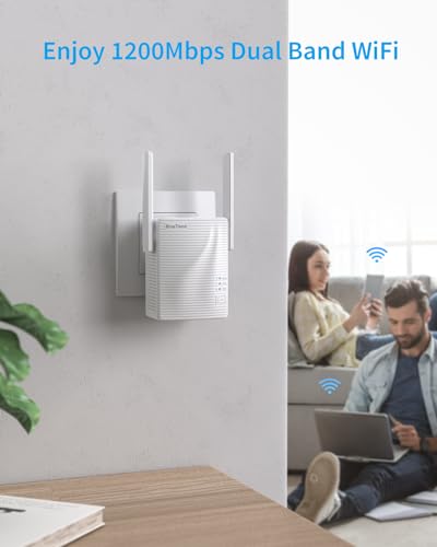 BrosTrend WiFi Extender AC1200 WiFi Booster and Signal Amplifier, 1200Mbps Dual Band Wireless Extender Signal Booster for Home Coverage Up to 1600 sq.ft. WPS Easy Setup, Wall Plug Design