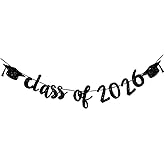 Class of 2026 Graduation Banners Party Decorations, Black Glitter Graduation Banners Garland for Congratulation Graduations Party Supplies, School, Home, Car Decorations