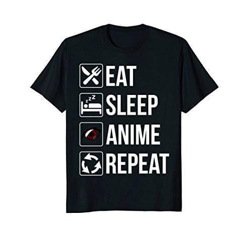 Mens Funny Eat Sleep Anime Repeat TShirt 3XL Black