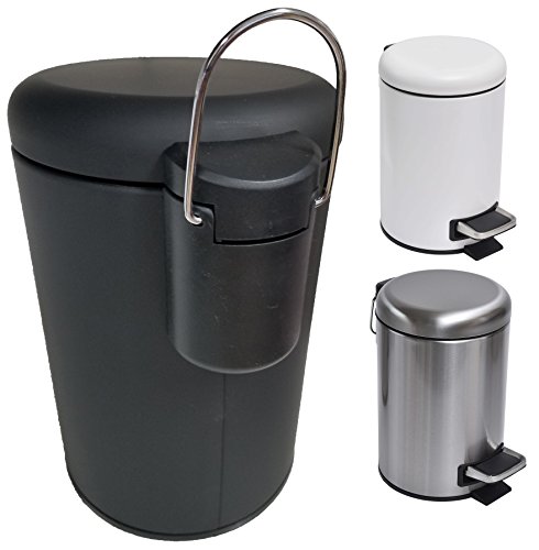 EVIDECO Soft Close Small Round Metal Bathroom Floor Step Trash Can Waste Bin 3-Liters/0.8-Gal, 10" H x 6.9", Black - Thumbnail 2