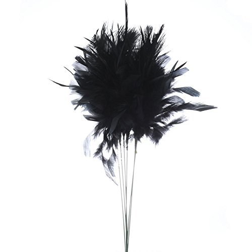 Group of 6 Whispy Deep Black Ostrich Feather Stems for Weddings and Florals