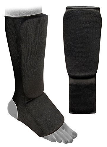 Black Shin & Instep Elasticated Shin pads Karate Muay Thai MMA, Taekwondo. kids kickboxing shin and instep pads. Adult elasticated shin and instep pads (Large/ adult)