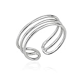 Chuvora 925 Sterling Silver Horizontal Three (3) Thin Lines Simple Band Minimalist Toe Ring, 7mm