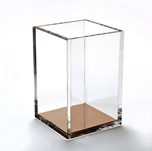 YUANXIA Acrylic Pencil Holder,Gold Desktop Stationery Organizer Modern Design Office Desk Accessory, Clear/Rose Gold (Rose Gold)