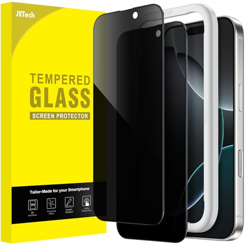 JETech Privacy Screen Protector Full Coverage for iPhone 16 Pro 6.3 Inch, Black Edge Tempered Glass Anti-Spy with Easy Installation Frame, 2 Pack