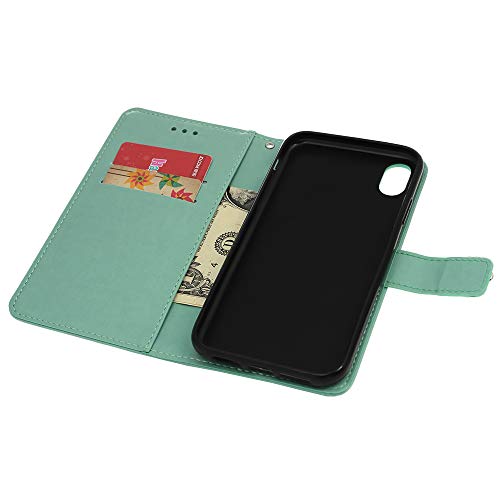 ZSTVIVA iPhone Xr 6.1 inch Case, Wallet Case Cover PU Leather 3D Sparkle Diamond Magnetic Folio Bumper Embossed Plum Blossom Waterproof Card Holders Protective Skin Shell - Green - Thumbnail 5