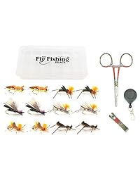 Set de regalo: trucha arco iris La Pesca Herramientas de Pesca y Big River tolva de espuma Pesca con Mosca Moscas Surtido   12 Moscas   2 de cada de 6 Trucha o Bass Moscas con Fly Box