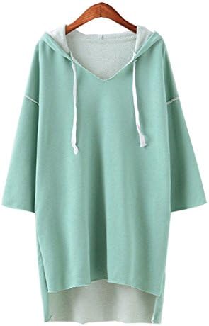 Cute Club Women's Solid Hoodie Pullover V Neck Loose Cropped Sweatshirts Green