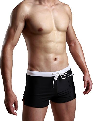 Tengling Mens Swimwear Short Swim Trunks with Zipper Pockets Black 3 L