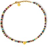 EVANYIZHOU Colorful Beaded Necklaces for Women, 18K Gold Plated Dainty Gold Necklace Boho Necklaces for Women Beaded Choker Beach Jewelry for Gift