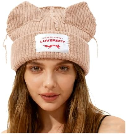 Fox Ear Beanie Striped Cat Ear Hat Y2k Hat for Women Men  display picture 3