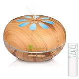 Diffuserlove Diffuser 550ML Ultrasonic Remote Control Essential Oil Diffuser Wood Grain Cool Mist Humidifier with 7 Color LED Lights Waterless Auto Shut-off for Home Bedroom Yoga Office (Yellow)