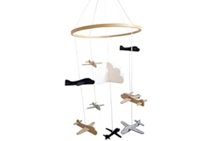 Gaicabi Crib Mobile Airplanes & Cloud Nursery Decoration Grey and White, Navy, Tan Baby Crib Mobile for Boys