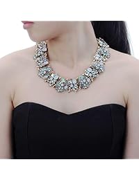 Crystal Statement Necklace (Earrings Set), Vintage Chunky Chain Choker Bib Statement Necklace Fashion Costume Jewelry Necklaces (Set) for Women