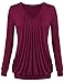 Laksmi Women's Pleated V Neck Long Sleeve Breathable T-shirt Top