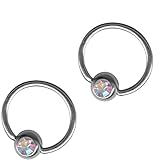 Set of Two AB Crystal 20g-18g-16g-14g Captive Bead Rings-Cartilage Earrings-Steel CBR-Nipple-Lip Ring
