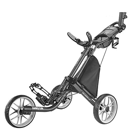 CaddyTek 3 Wheel Golf Push Cart - Foldable Collapsible Lightweight Pushcart with Foot Brake - Easy to Open & Close