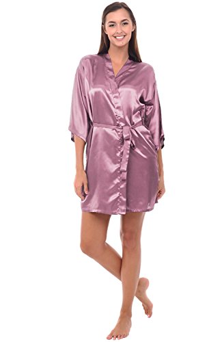 Alexander Del Rossa Womens Satin Robe, Mid-Length Dressing Gown, Large Wisteria (A0747WSTLG)