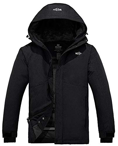 Wantdo Men's Waterproof Fleece Ski Jacket Windproof Outwear Black,X-Large