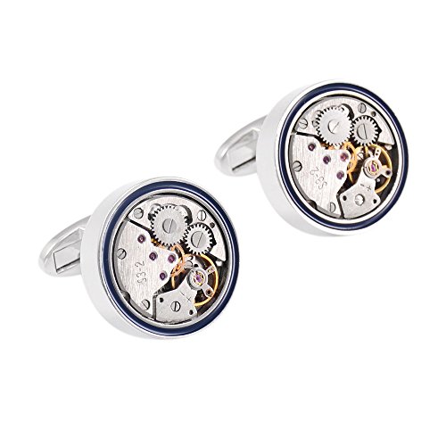 GOHUOS Steampunk Watch Movement Mechanical Cufflinks Old Vintage Mechanical Silver Cufflinks with Gears Round
