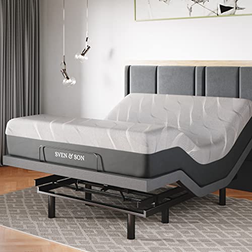 Sven & Son Queen Adjustable Bed Base Frame + 10” Luxury Cool Gel Memory Foam Mattress, Head Up