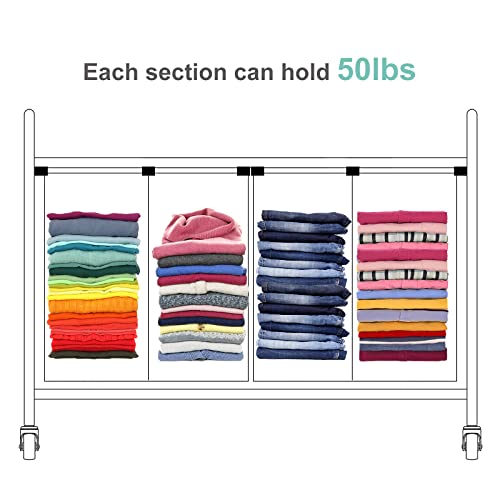 Laundry Basket, Large Laundry Hamper with Wheels, 4 Section Laundry Bag for Dirty Clothes, Towel Organizer & Toys Storage Cart in Laundry Room Organization (4- section Green)