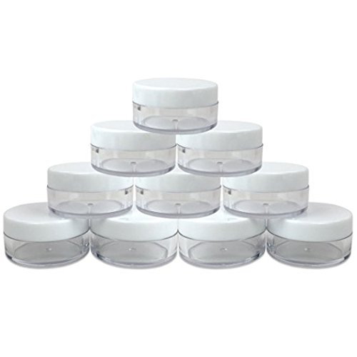 (Quantity: 40 Pieces) Beauticom 10G/10ML High Quality Round Clear Jars with White Lids for Beads, Gems, Glitter, Charms, Small Arts and Crafts Items - BPA Free