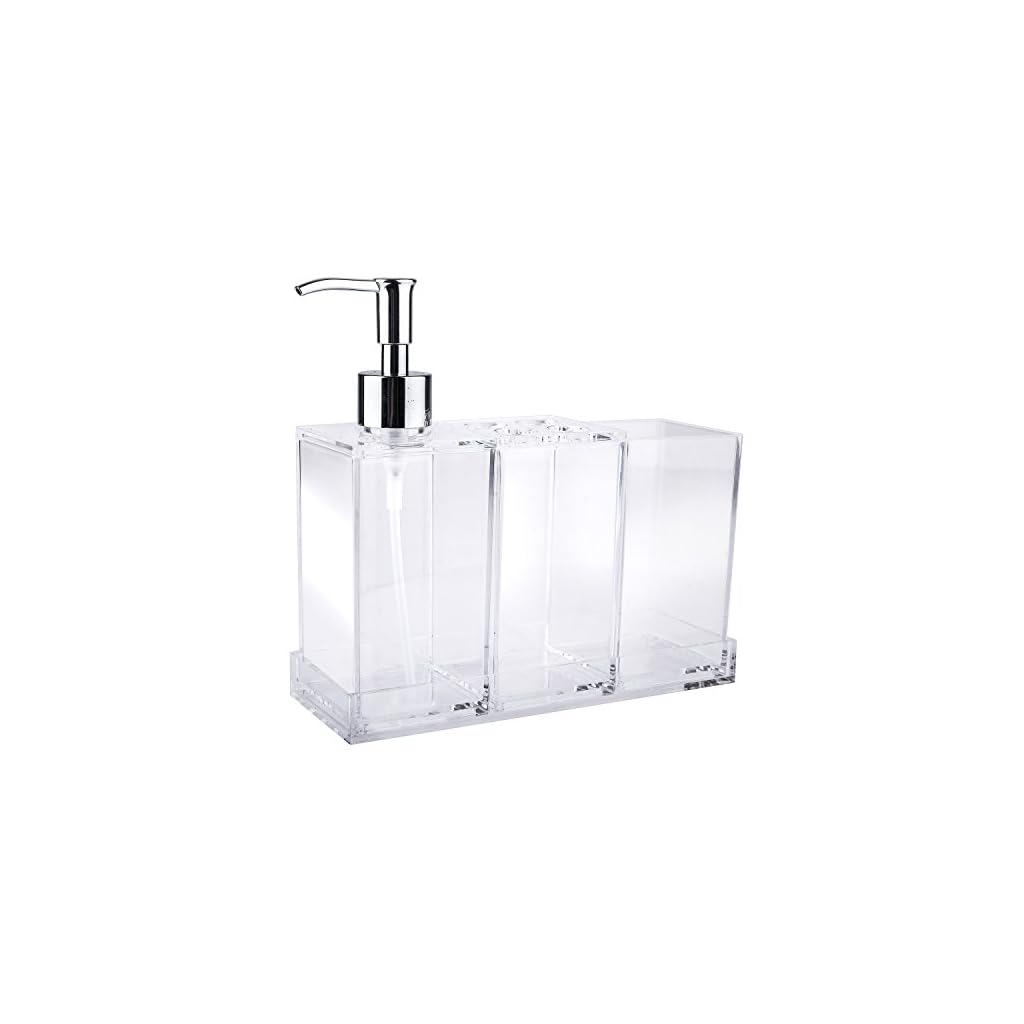 MyGift Clear Acrylic Bathroom Accessory Set 4Piece, Toothbrush Holder