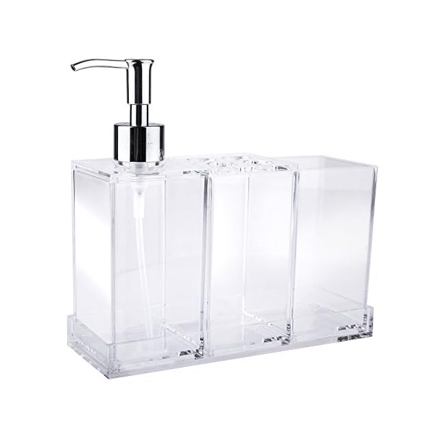MyGift Clear Acrylic Bathroom Accessory Set 4Piece, Toothbrush Holder